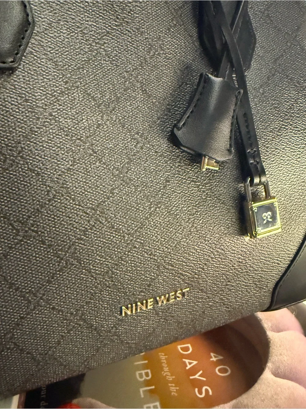 Nine West Black Quilted Satchel with Gold Accent